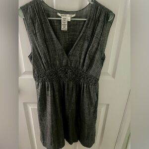 Max Studio Sleeveless V-Neck Decorative Waist Dress, Size Large in Grey